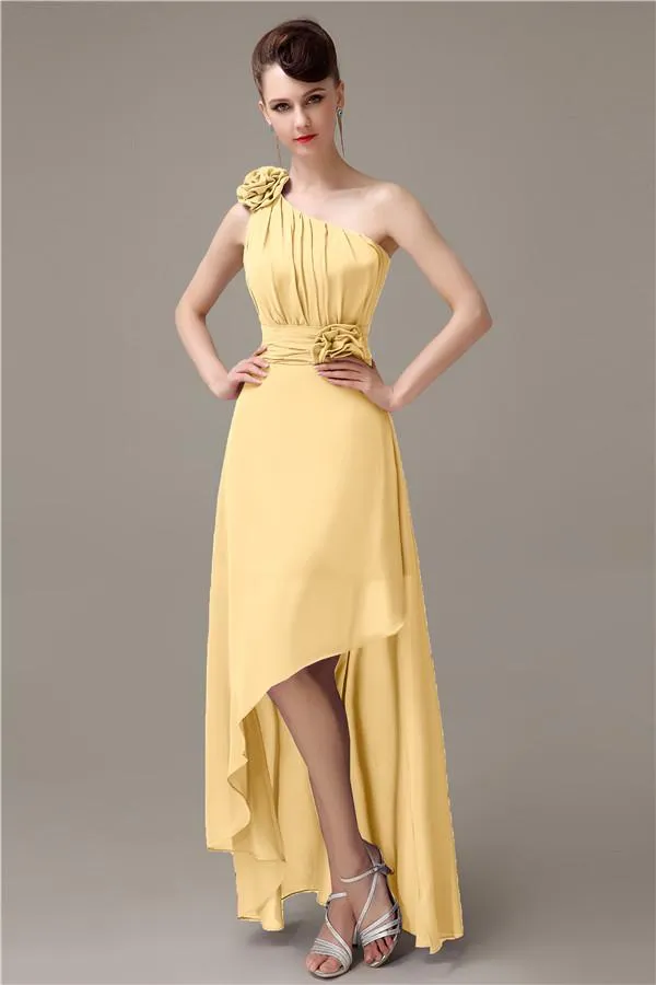 A-line Chiffon One-shoulder High-low Long Bridesmaid Dresses