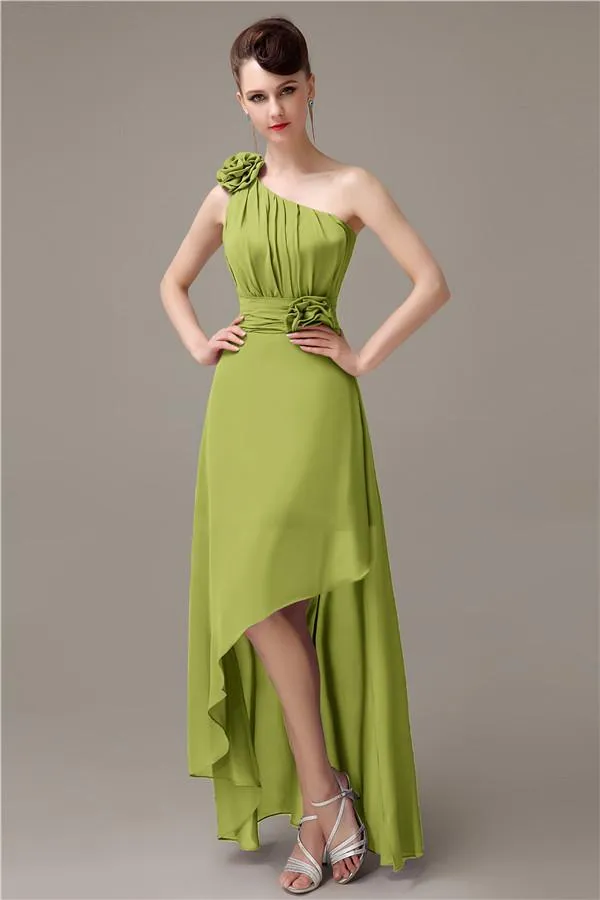 A-line Chiffon One-shoulder High-low Long Bridesmaid Dresses