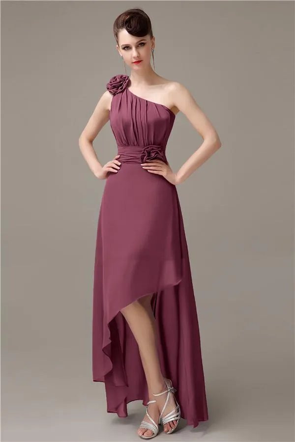 A-line Chiffon One-shoulder High-low Long Bridesmaid Dresses