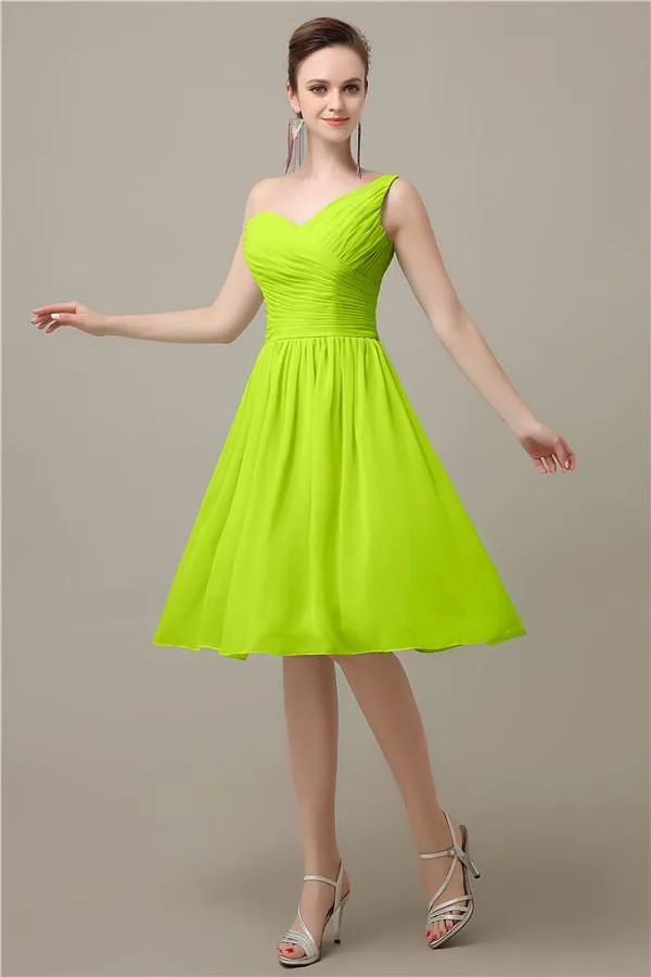 A-line Chiffon One Shoulder Knee-Length Short Bridesmaid Dresses