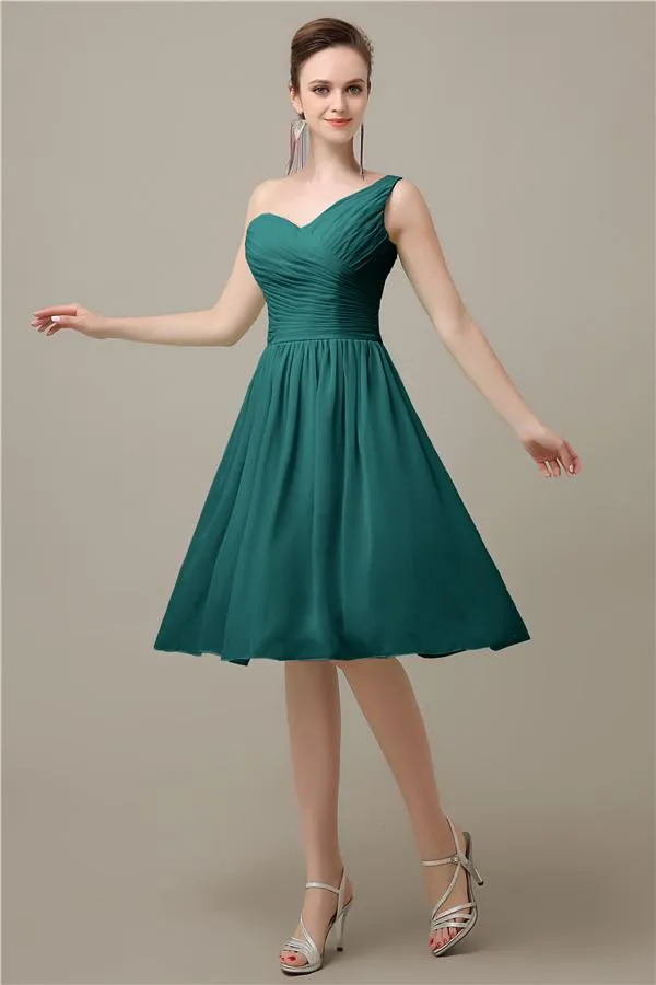 A-line Chiffon One Shoulder Knee-Length Short Bridesmaid Dresses