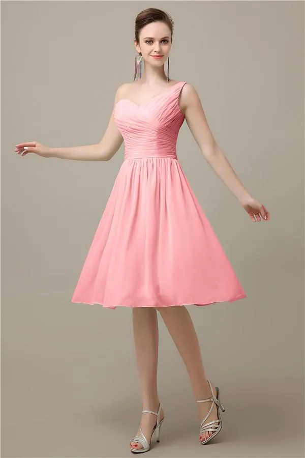 A-line Chiffon One Shoulder Knee-Length Short Bridesmaid Dresses