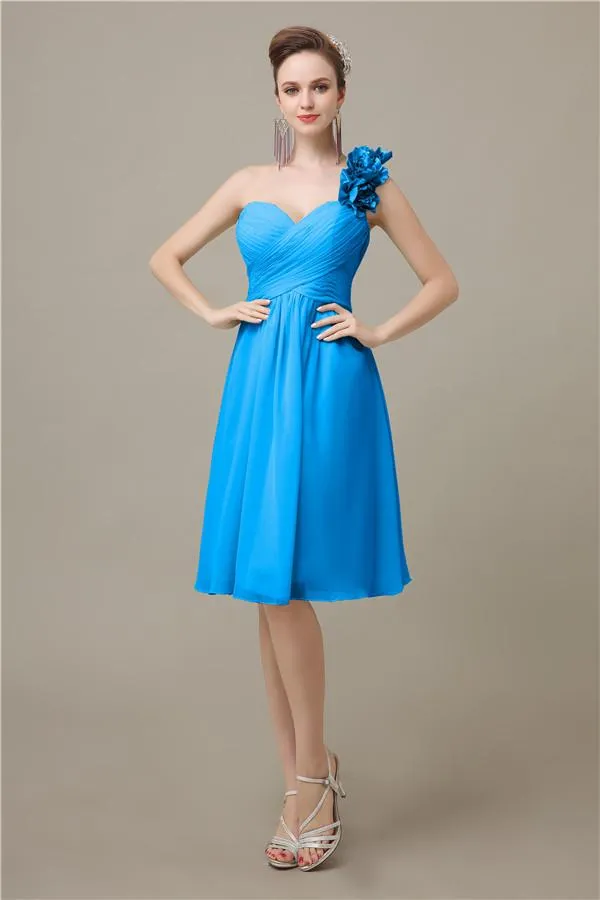 A-line Chiffon One Shoulder Knee-Length Short Bridesmaid Dresses