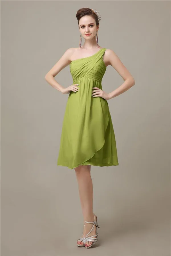 A-line Chiffon One Shoulder Knee-Length Short Bridesmaid Dresses