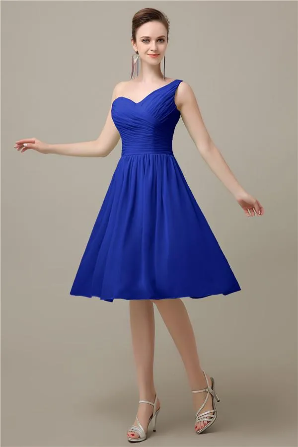 A-line Chiffon One Shoulder Knee-Length Short Bridesmaid Dresses