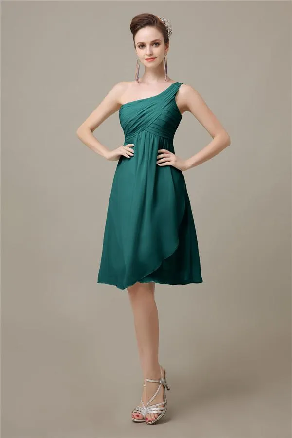 A-line Chiffon One Shoulder Knee-Length Short Bridesmaid Dresses