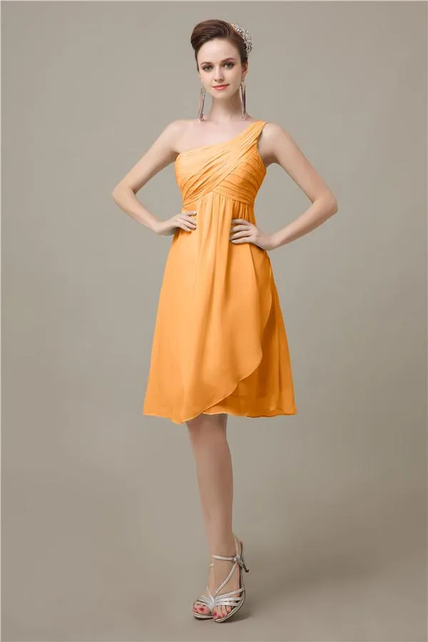 A-line Chiffon One Shoulder Knee-Length Short Bridesmaid Dresses