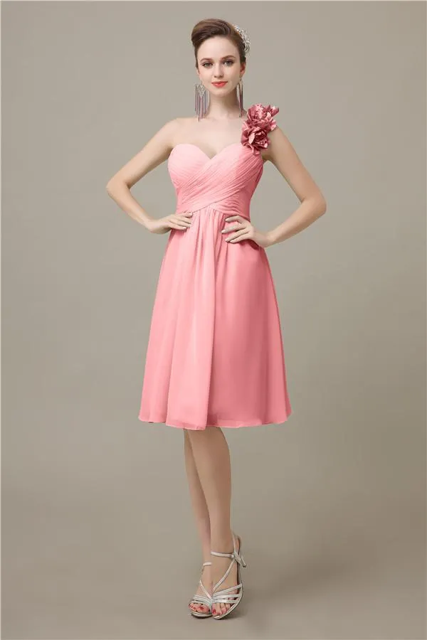 A-line Chiffon One Shoulder Knee-Length Short Bridesmaid Dresses