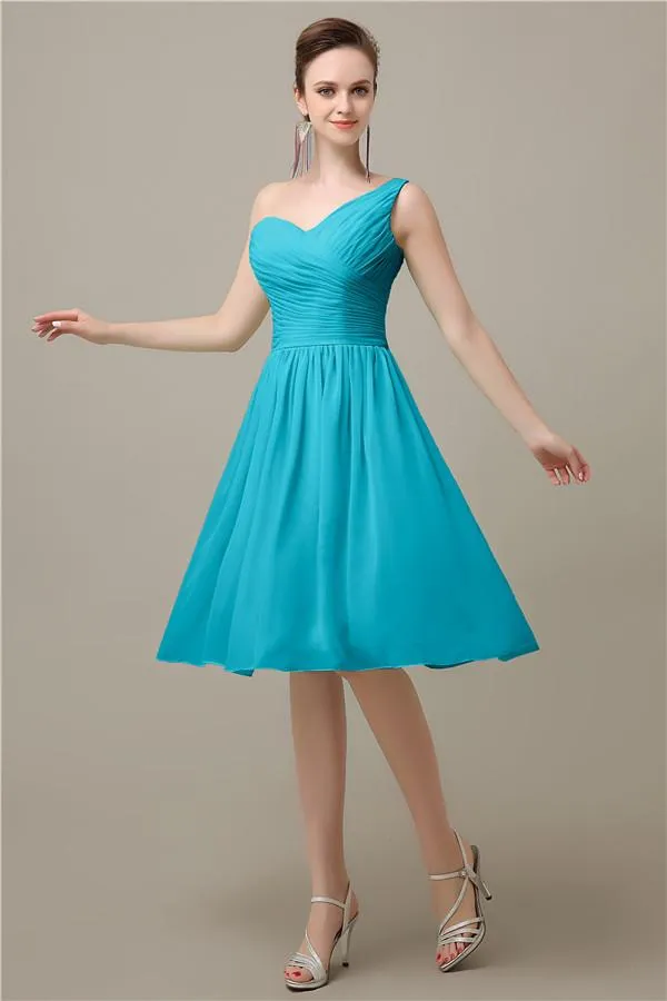 A-line Chiffon One Shoulder Knee-Length Short Bridesmaid Dresses