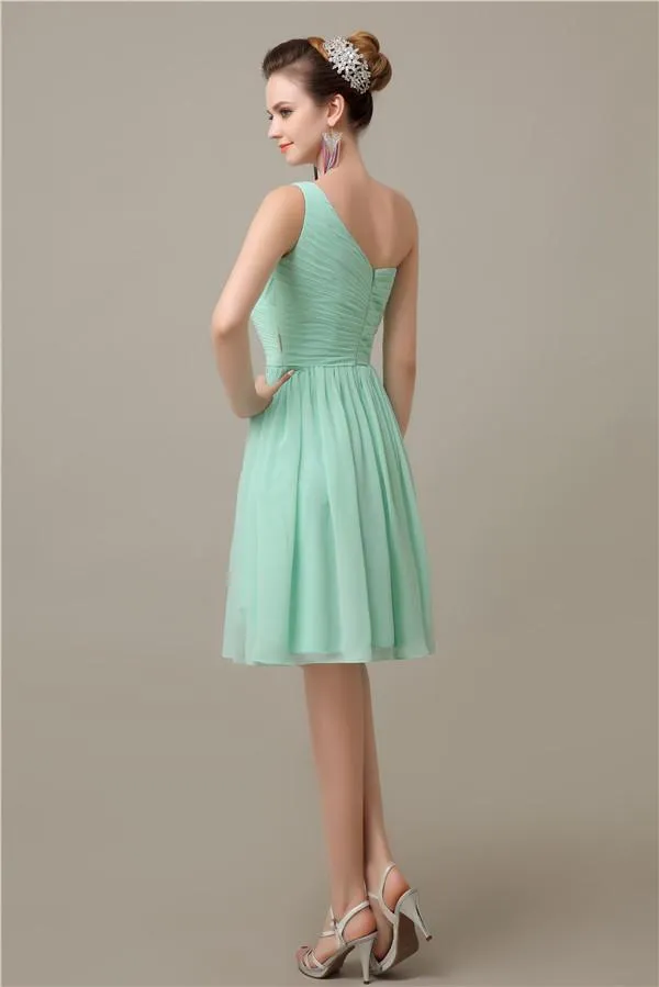 A-line Chiffon One Shoulder Knee-Length Short Bridesmaid Dresses