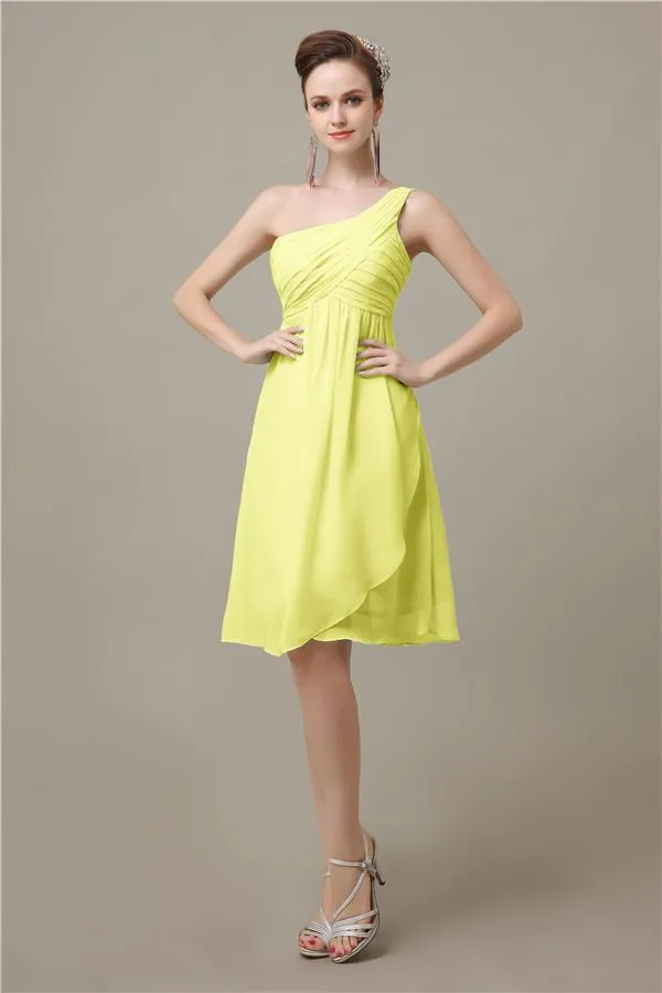 A-line Chiffon One Shoulder Knee-Length Short Bridesmaid Dresses