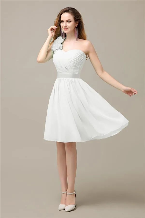 A-line Chiffon One Shoulder Knee-Length Short Bridesmaid Dresses