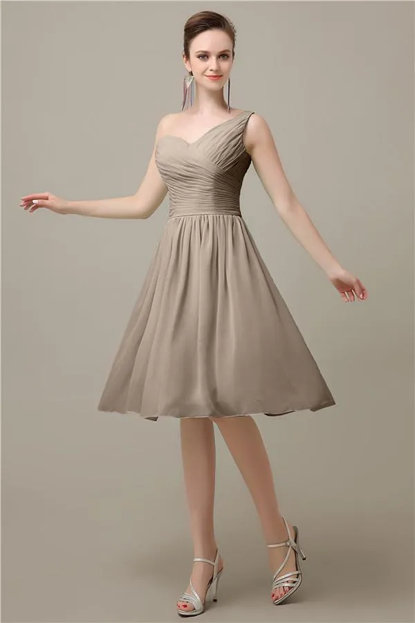 A-line Chiffon One Shoulder Knee-Length Short Bridesmaid Dresses