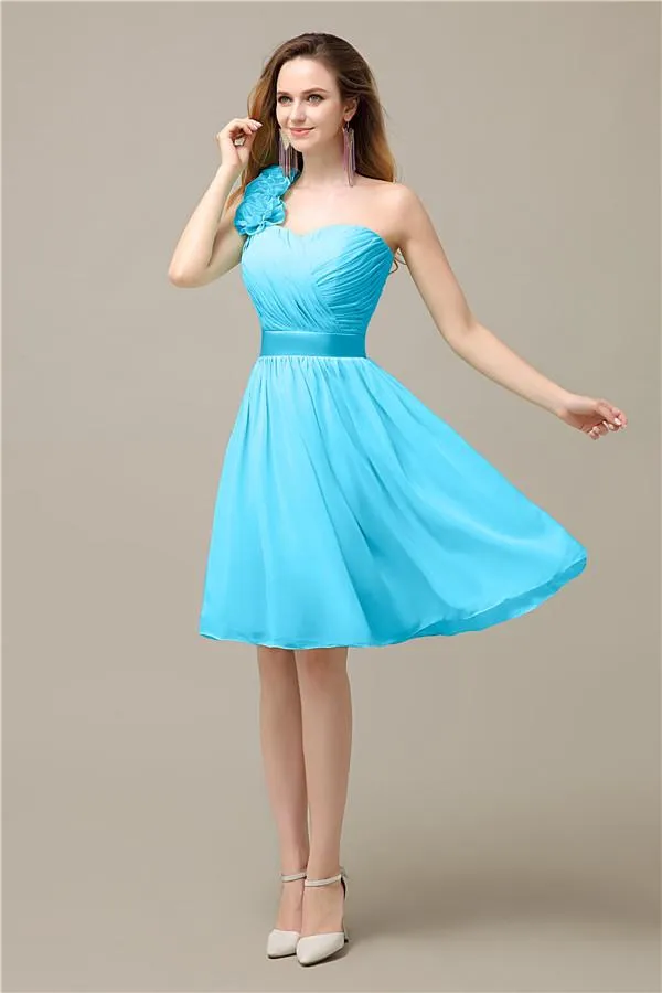 A-line Chiffon One Shoulder Knee-Length Short Bridesmaid Dresses