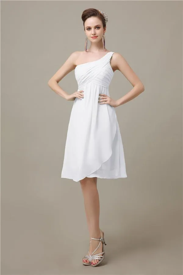 A-line Chiffon One Shoulder Knee-Length Short Bridesmaid Dresses