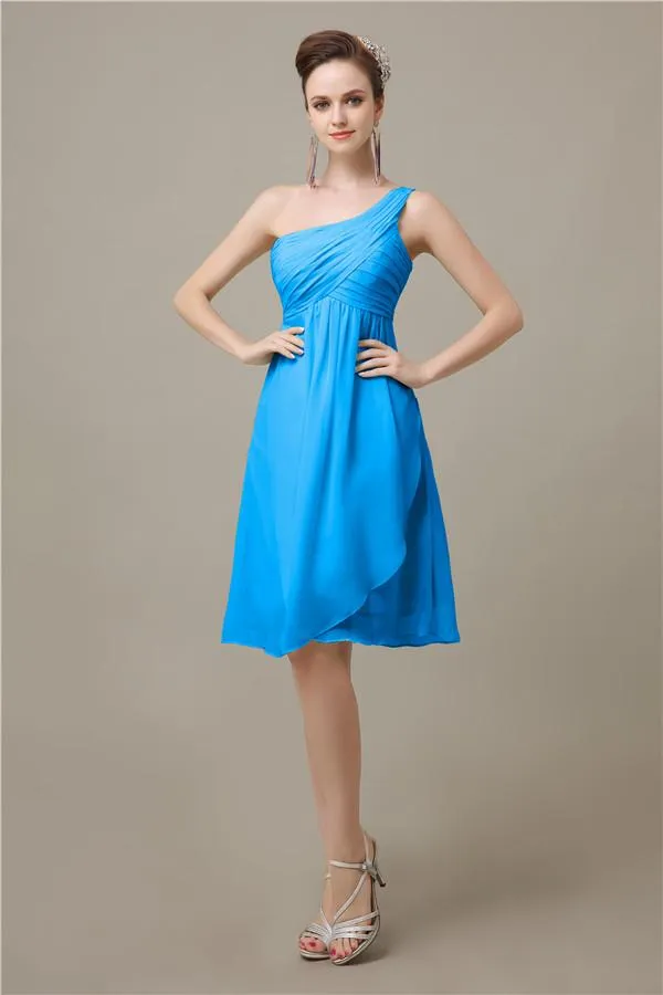 A-line Chiffon One Shoulder Knee-Length Short Bridesmaid Dresses