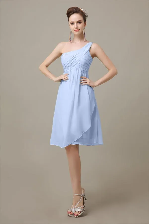 A-line Chiffon One Shoulder Knee-Length Short Bridesmaid Dresses