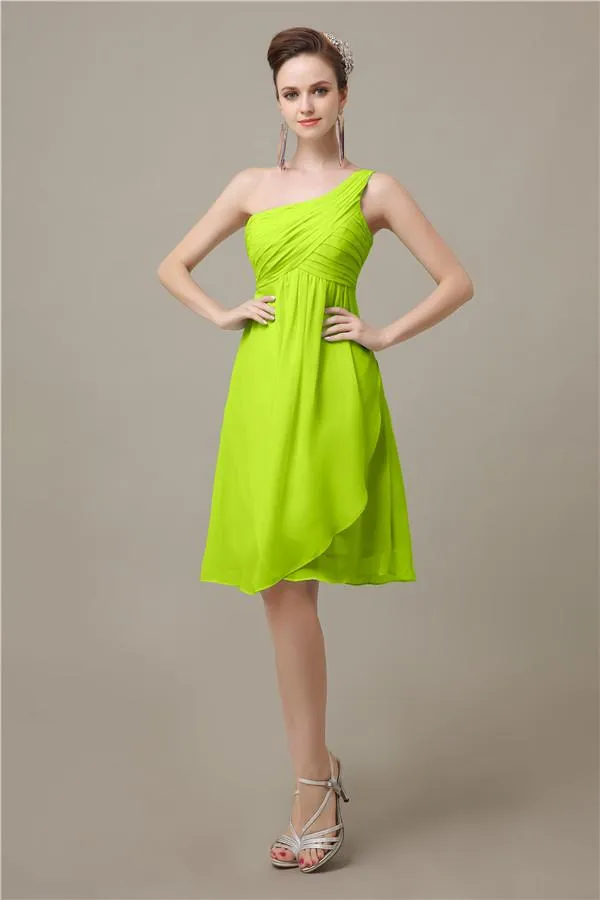 A-line Chiffon One Shoulder Knee-Length Short Bridesmaid Dresses