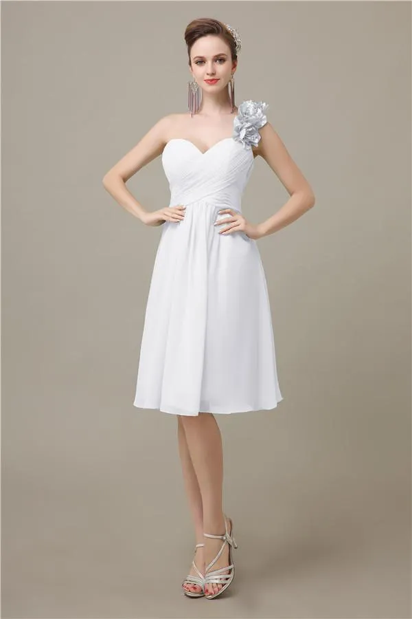 A-line Chiffon One Shoulder Knee-Length Short Bridesmaid Dresses