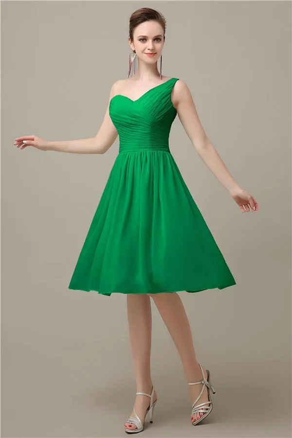 A-line Chiffon One Shoulder Knee-Length Short Bridesmaid Dresses