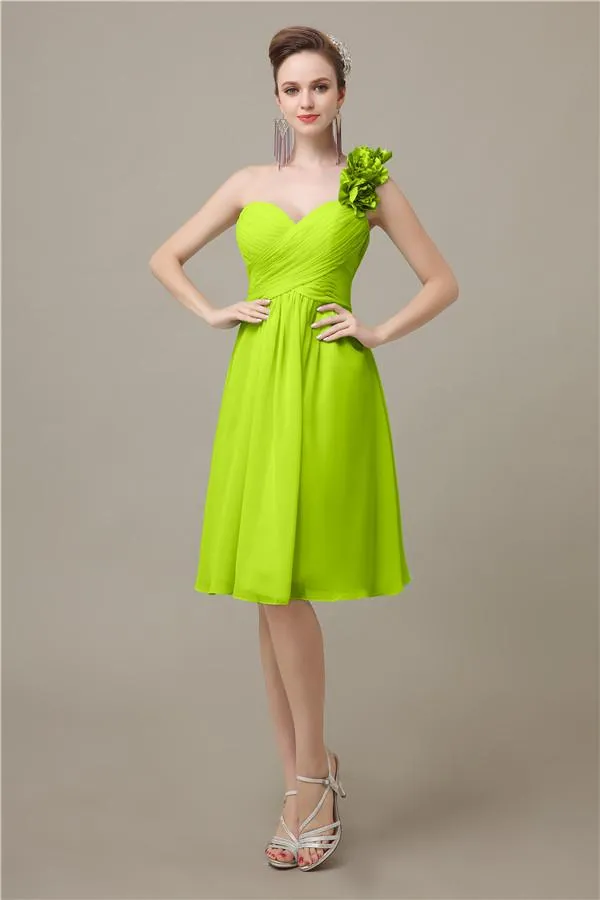 A-line Chiffon One Shoulder Knee-Length Short Bridesmaid Dresses