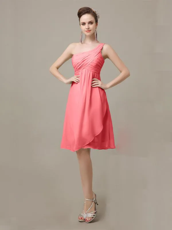 A-line Chiffon One Shoulder Knee-Length Short Bridesmaid Dresses