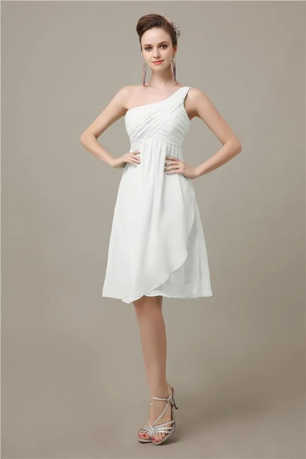 A-line Chiffon One Shoulder Knee-Length Short Bridesmaid Dresses