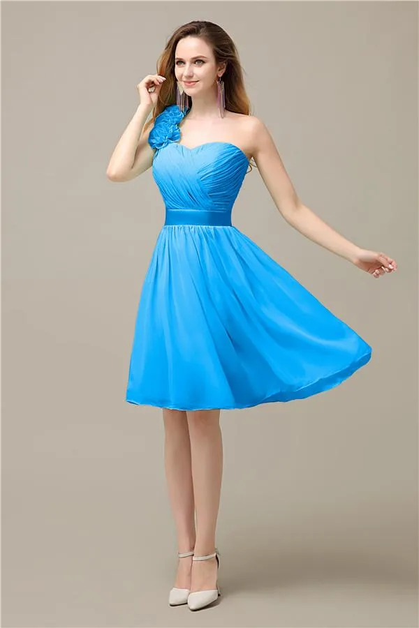 A-line Chiffon One Shoulder Knee-Length Short Bridesmaid Dresses