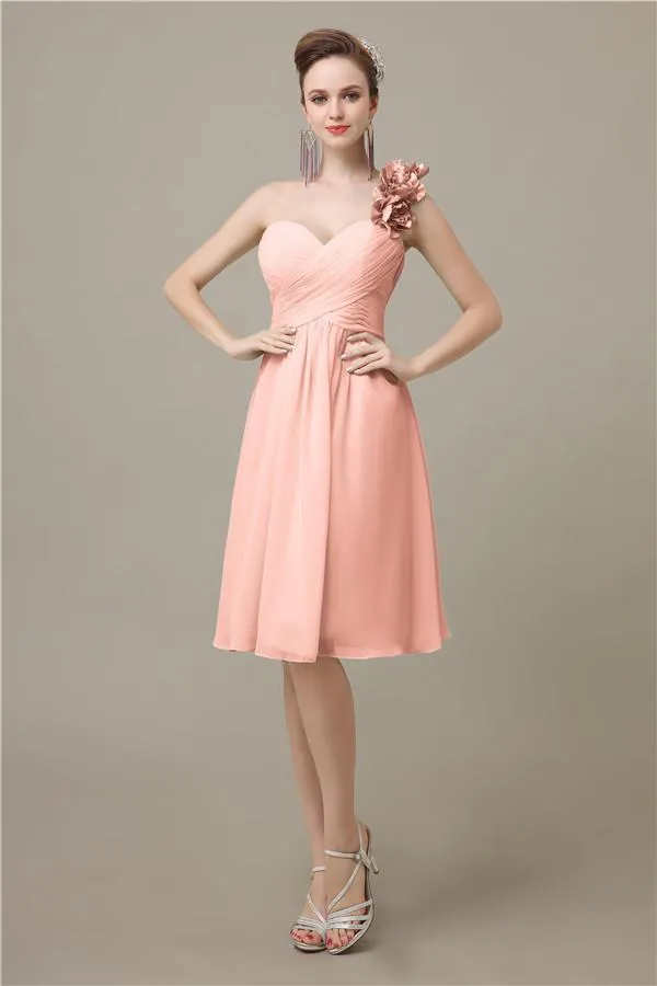 A-line Chiffon One Shoulder Knee-Length Short Bridesmaid Dresses