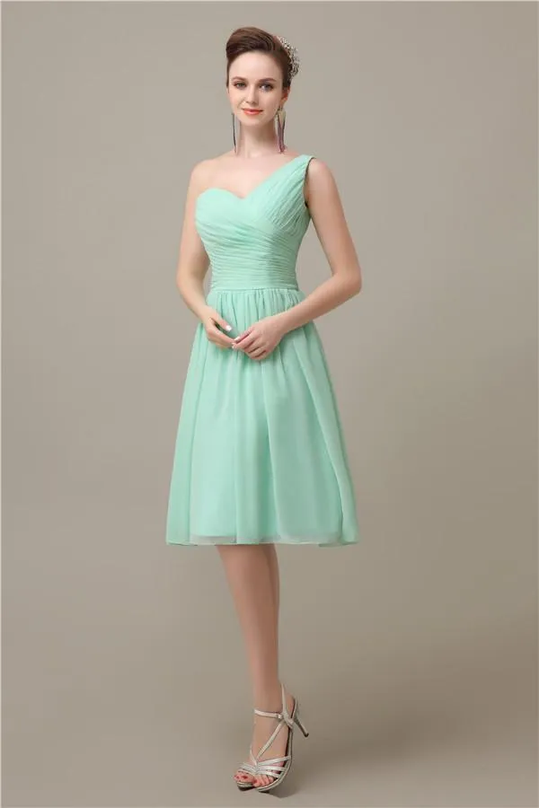 A-line Chiffon One Shoulder Knee-Length Short Bridesmaid Dresses