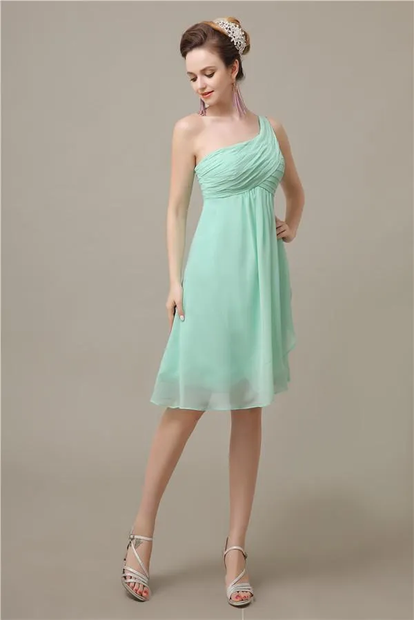 A-line Chiffon One Shoulder Knee-Length Short Bridesmaid Dresses