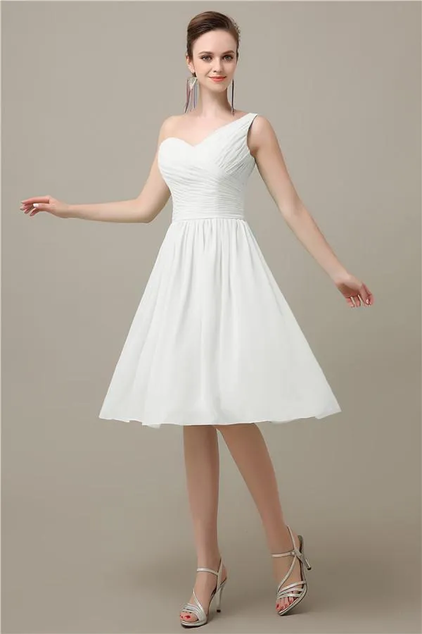 A-line Chiffon One Shoulder Knee-Length Short Bridesmaid Dresses