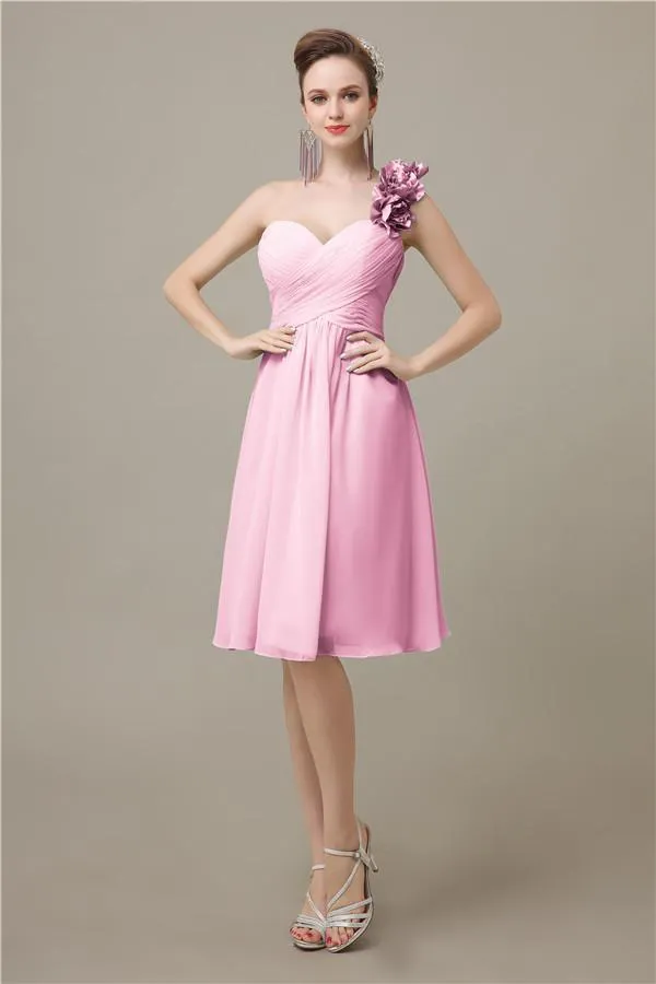 A-line Chiffon One Shoulder Knee-Length Short Bridesmaid Dresses