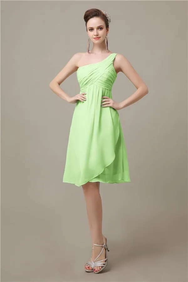 A-line Chiffon One Shoulder Knee-Length Short Bridesmaid Dresses