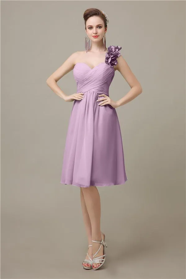 A-line Chiffon One Shoulder Knee-Length Short Bridesmaid Dresses