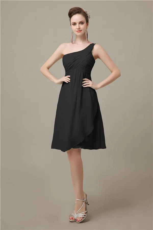 A-line Chiffon One Shoulder Knee-Length Short Bridesmaid Dresses