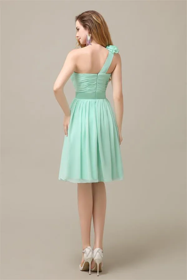 A-line Chiffon One Shoulder Knee-Length Short Bridesmaid Dresses