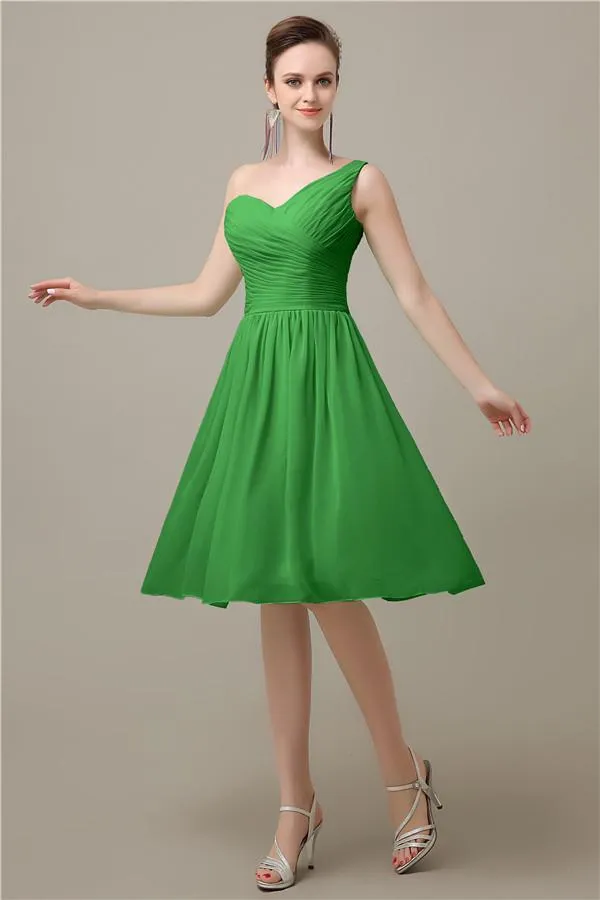 A-line Chiffon One Shoulder Knee-Length Short Bridesmaid Dresses