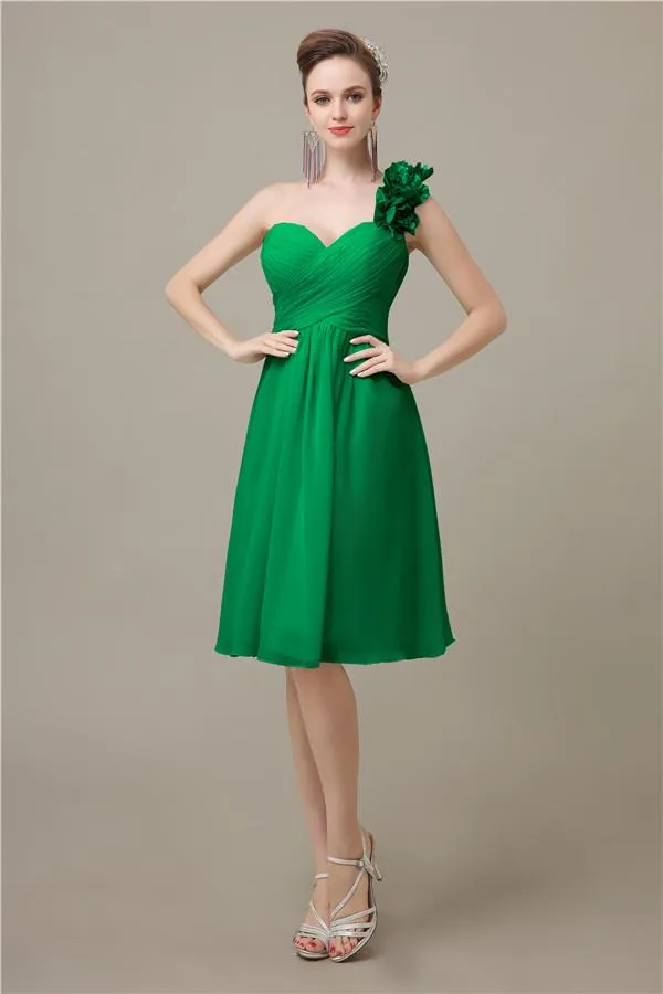 A-line Chiffon One Shoulder Knee-Length Short Bridesmaid Dresses