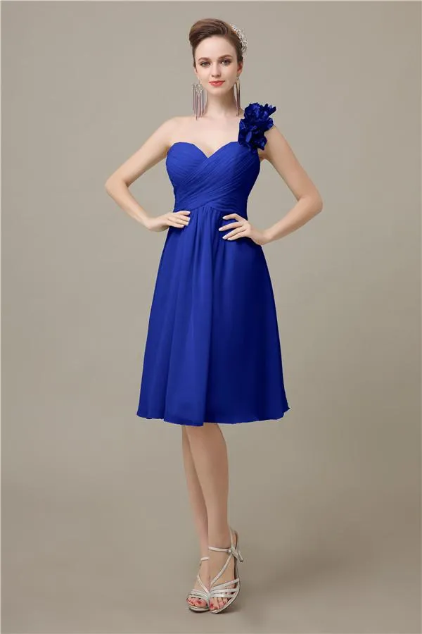 A-line Chiffon One Shoulder Knee-Length Short Bridesmaid Dresses