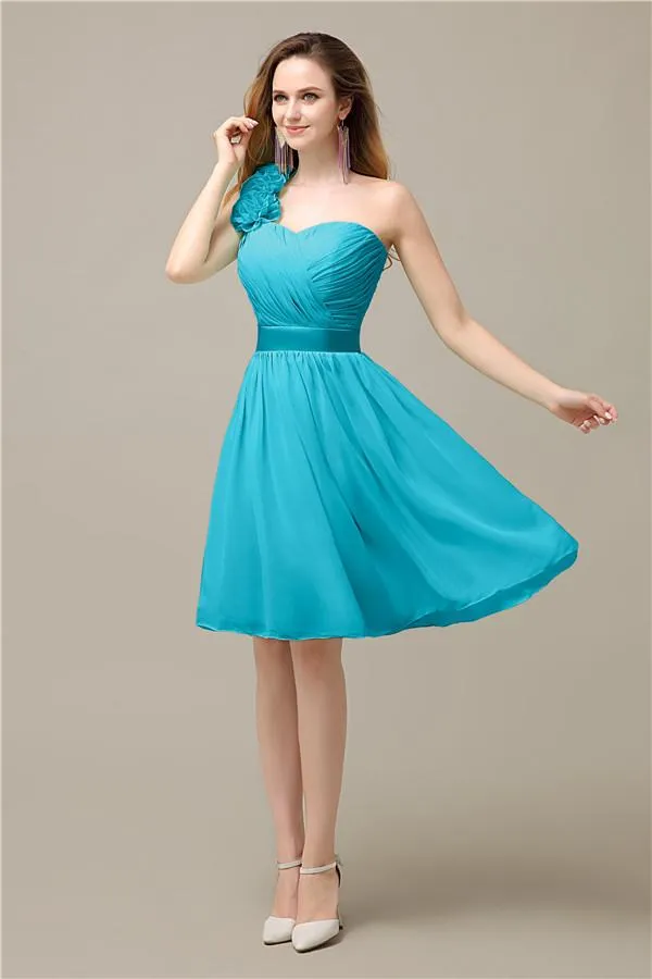 A-line Chiffon One Shoulder Knee-Length Short Bridesmaid Dresses