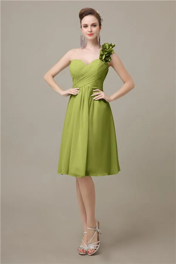 A-line Chiffon One Shoulder Knee-Length Short Bridesmaid Dresses