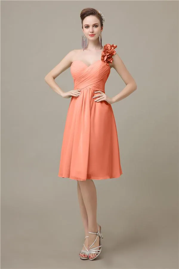 A-line Chiffon One Shoulder Knee-Length Short Bridesmaid Dresses