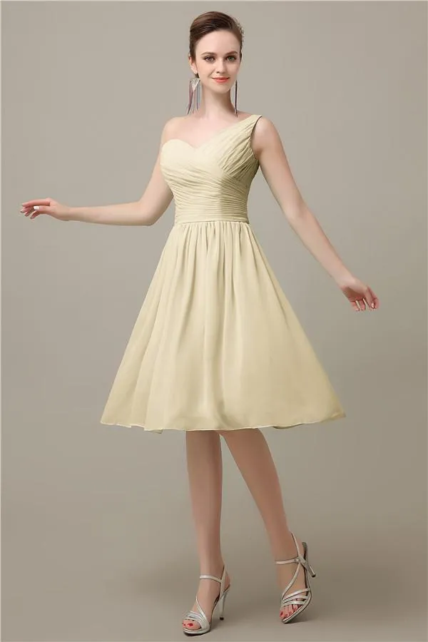 A-line Chiffon One Shoulder Knee-Length Short Bridesmaid Dresses