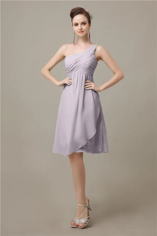 A-line Chiffon One Shoulder Knee-Length Short Bridesmaid Dresses