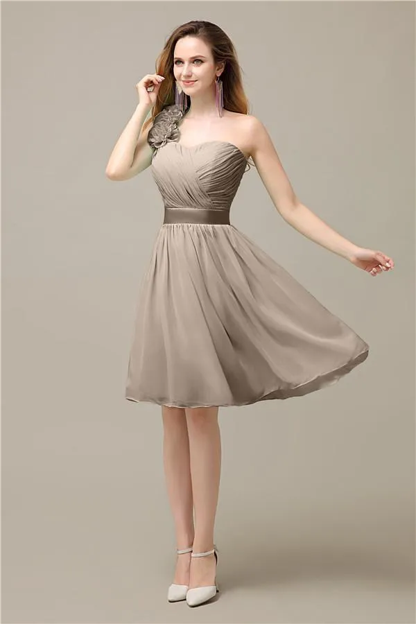 A-line Chiffon One Shoulder Knee-Length Short Bridesmaid Dresses