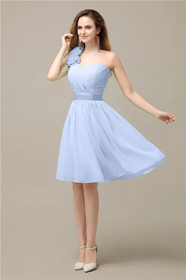 A-line Chiffon One Shoulder Knee-Length Short Bridesmaid Dresses