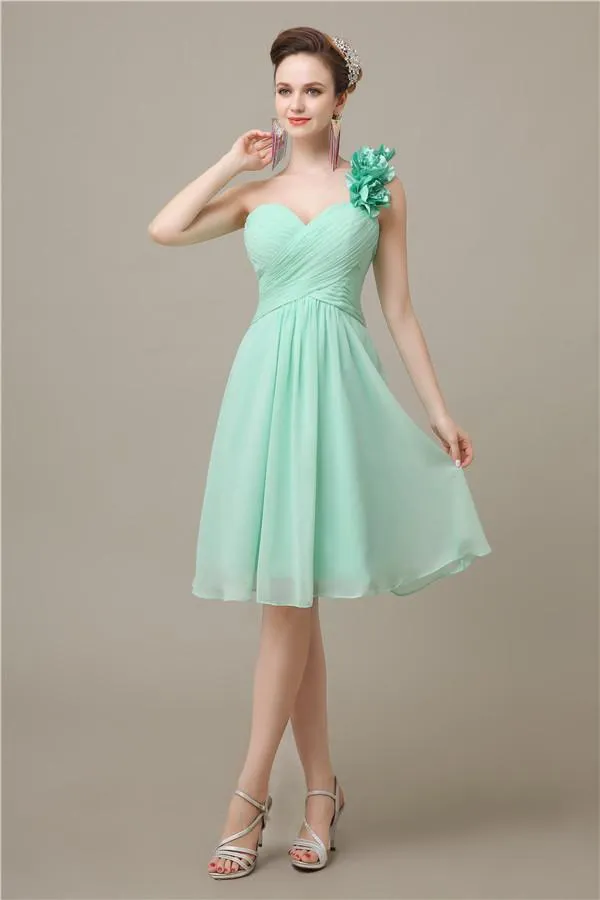 A-line Chiffon One Shoulder Knee-Length Short Bridesmaid Dresses