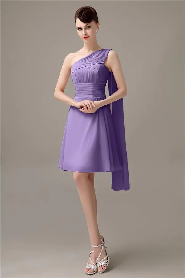 A-line Chiffon One Shoulder Unique Short Bridesmaid Dresses