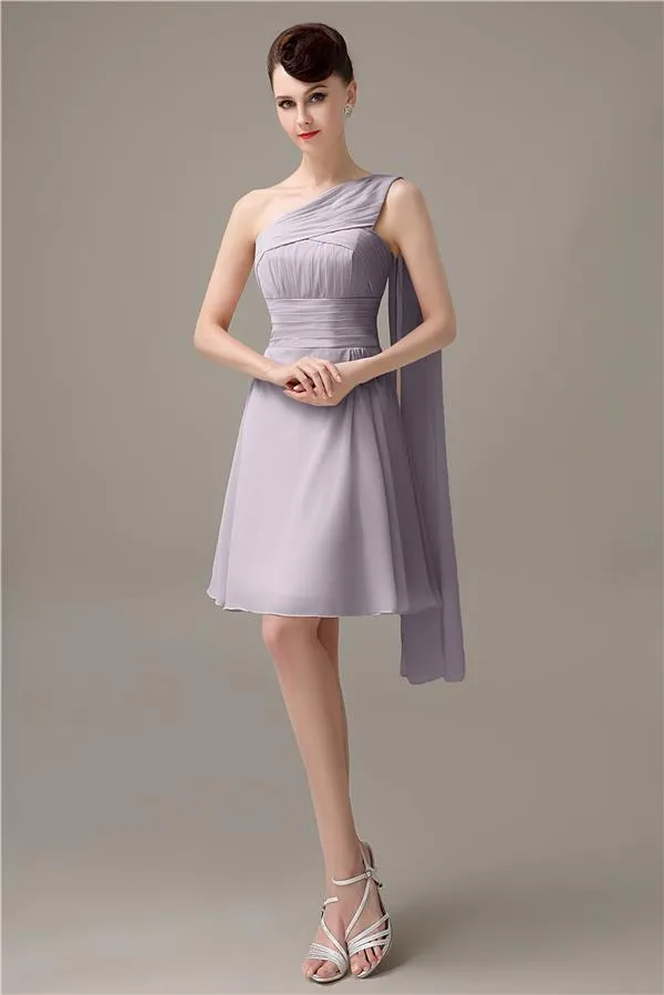 A-line Chiffon One Shoulder Unique Short Bridesmaid Dresses